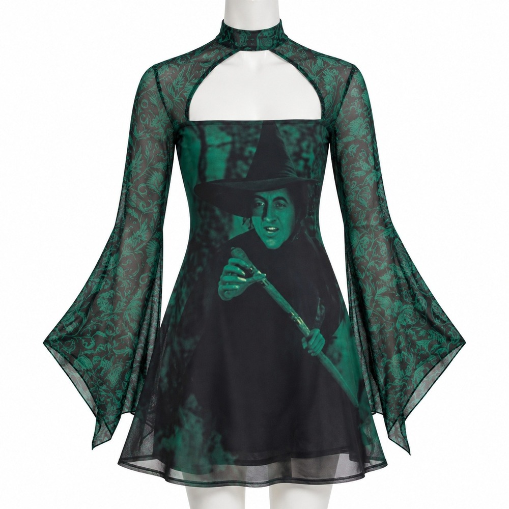 Killstar Wizard of Oz Truly Wicked Mini Dress Green Black Wicked Witch Mesh M